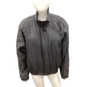 Vintage Niveau Classix Women’s Silk Bomber SZ L/XL Zipper Buttons Pockets Black